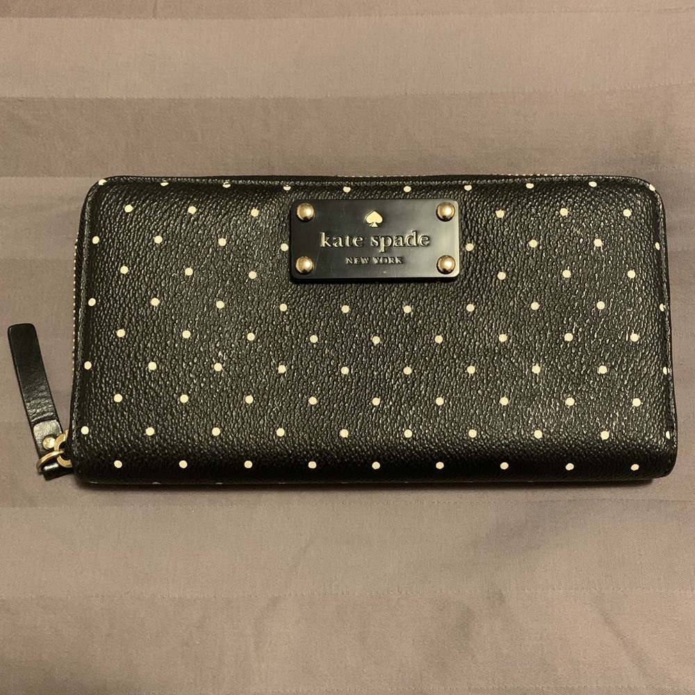 Kate Spade black w/white dot continental wallet